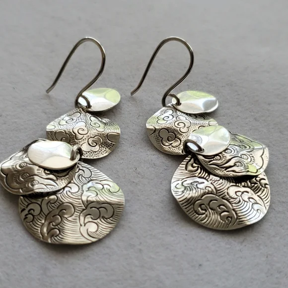 Silpada Sterling Dangle Textured Discs Earrings - Picture 8 of 15